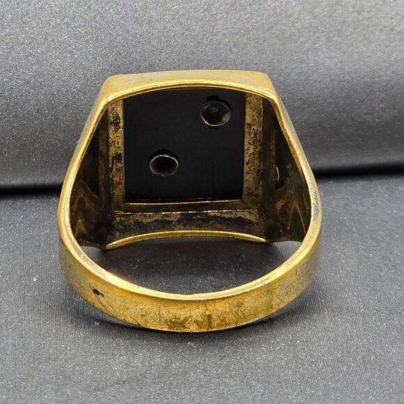 VTG Vargus Sterling Vermeil Black Onyx Diamond Men Signet Initial Ring Size 11 - Picture 3 of 12